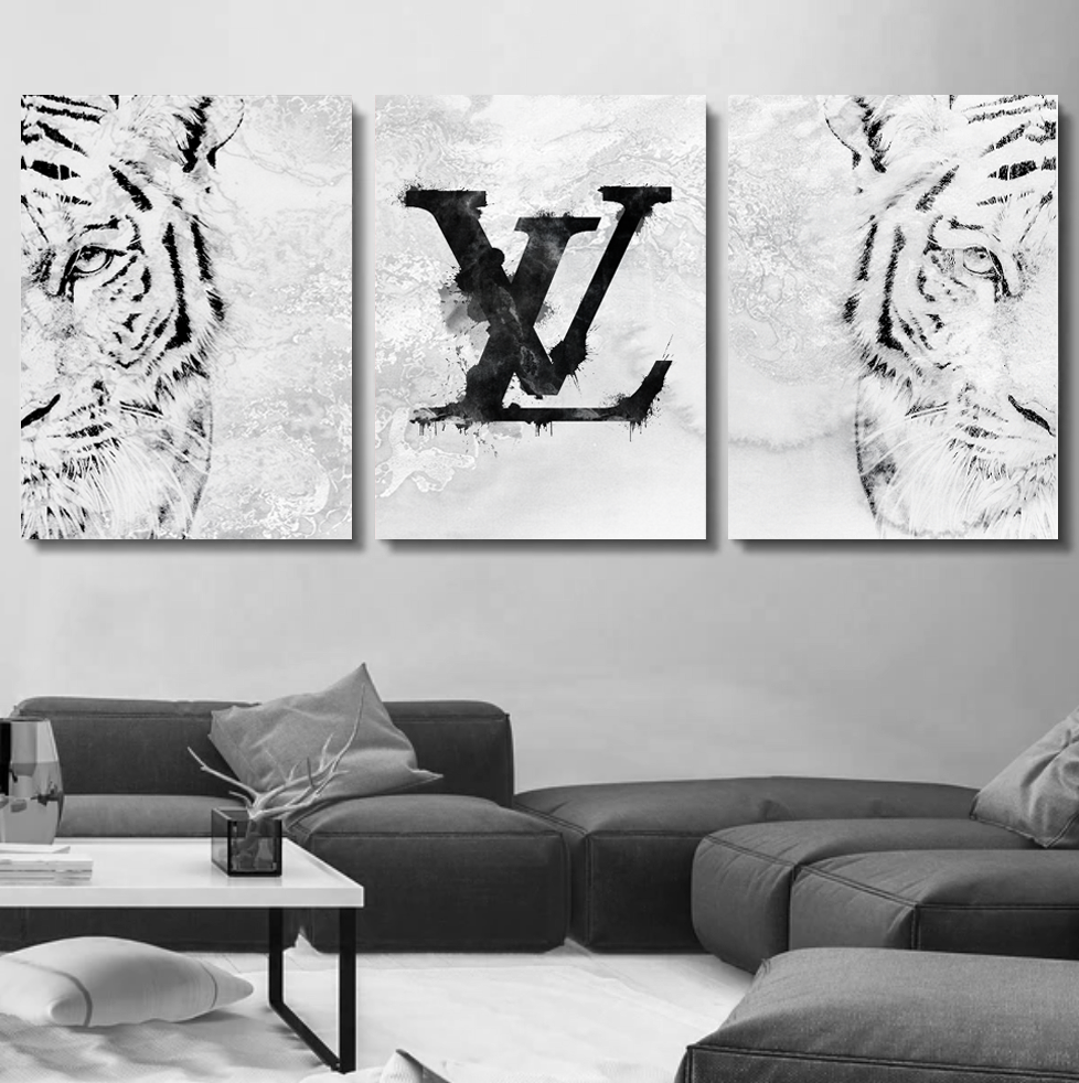 LV Designer Shop Sign Black and White. Wall Art Poster Print. 